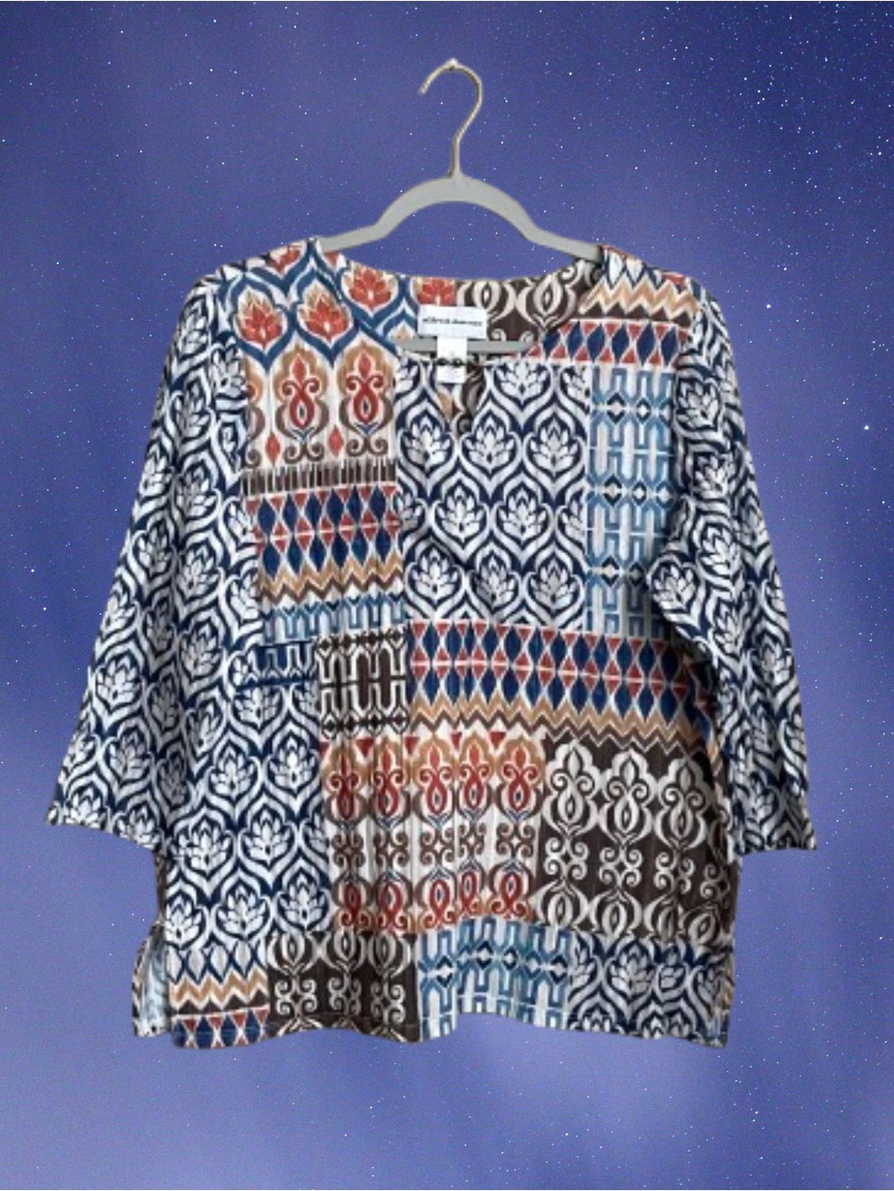 Pretty colorful boho print Alfred Dunner top sz Medium